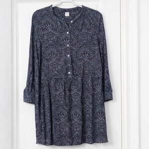 GAP MEDIUM PETITE BLUE AND WHITE DAMASK BOHO LONG SLEEVE DRESS